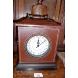 Leather bound jewellery box in the form of a French mantle clock with battery powered movement