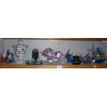 Glassware collection, inc. overlay glass lidded pots, paperweights, animals, fish, etc. (13)