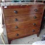 19th c. mahogany chest of four graduated drawers with bun handles standing on bracket feet, 36" wide