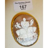 Large and finely carved Victorian shell cameo depicting an unusual frontal view of Athena in a