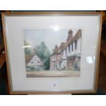 Watercolour of a village street by Beau Walker