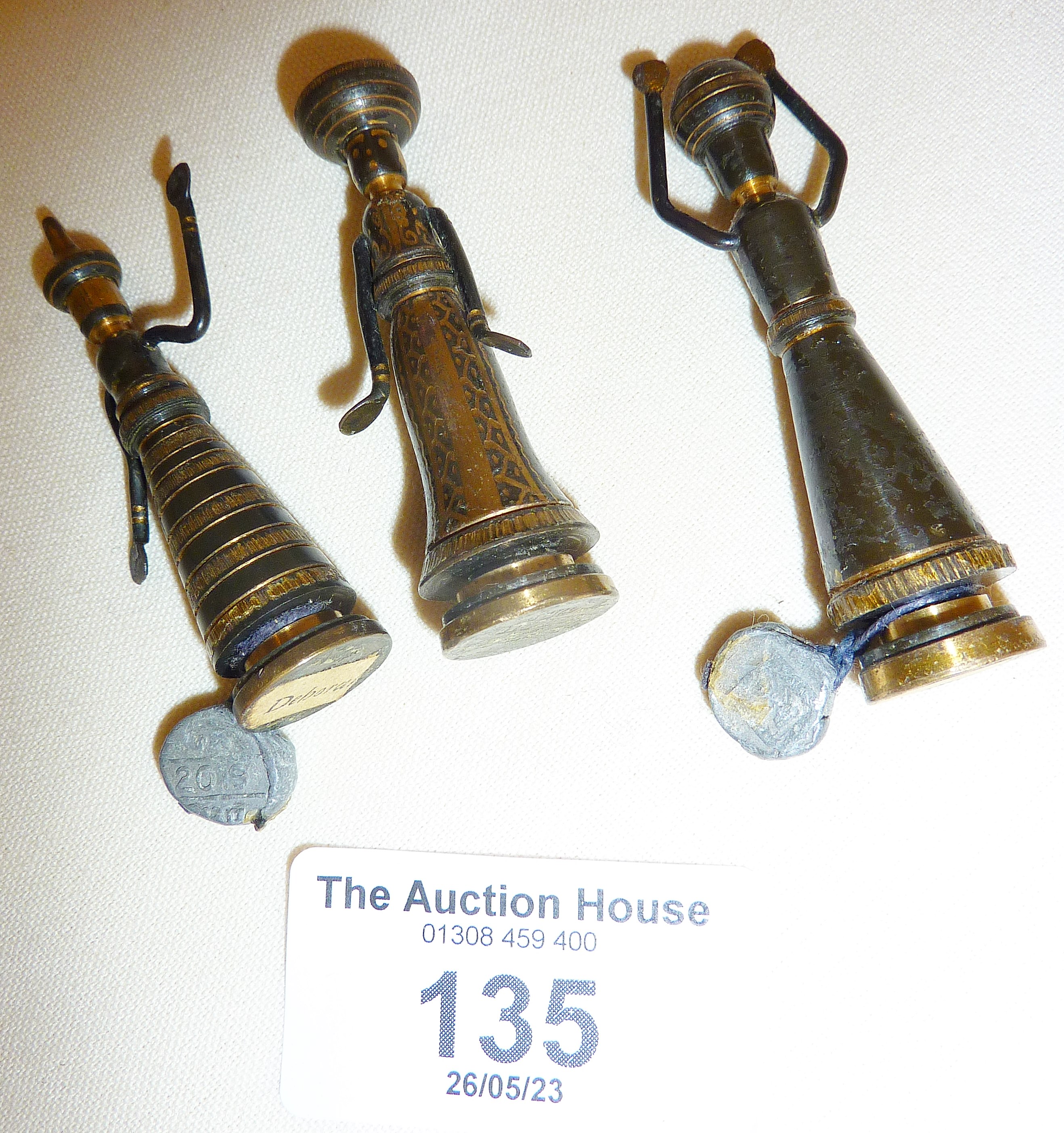 Vintage 1960s Hans Teppich miniature brass figures x 3 - made in Israel - two labelled under as