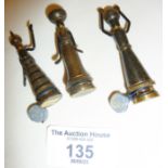 Vintage 1960s Hans Teppich miniature brass figures x 3 - made in Israel - two labelled under as