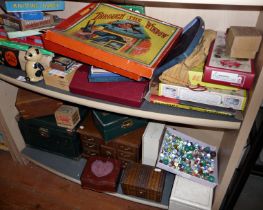 Assorted board and card games, together with marbles and assorted vintage jewellery boxes and