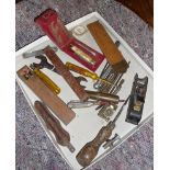 Vintage tools, inc. a small Stanley Bullnose wood plane and brass levels, etc.