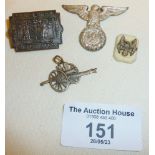 WW2 German eagle badge, and an 1838-1938 Birmingham Centenary badge, etc.