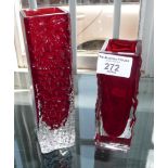 Two Whitefriars red glass bark vases