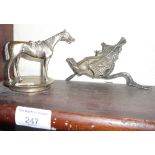 Two bronze and brass animal car mascots