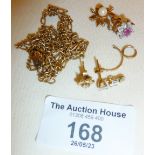 Scrap gold - single earrings, chain (clasp not gold), total approx weight 9g