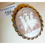 Large Victorian finely carved shell cameo of the Three Graces, approx 6cms high, engraved 9ct gold