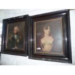 Pair of framed Medici colour prints of Lord Nelson and Emma Lady Hamilton, in bold ebonised frames