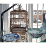 Oriental Famille Vert bowl and a blue & white saucer. Together with a Chinese bamboo bird cage