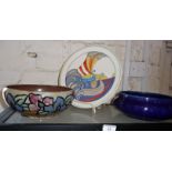 Two Royal Doulton stoneware bowls and a Poole Pottery studio plate