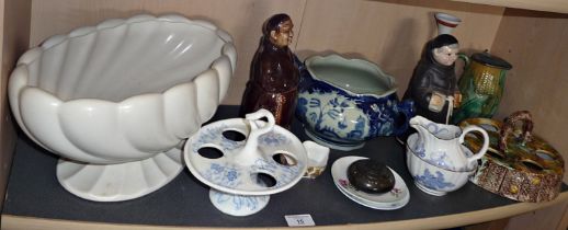 Assorted porcelain and pottery, inc. Royal Worcester, a Majolica egg stand, etc.