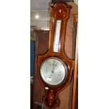 Edwardian Art Nouveau inlaid mahogany banjo barometer