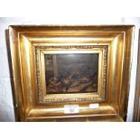 Small Victorian gilt-framed oil on board of still life with dead game, 9" x 10" inc. frame