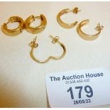 Three pairs of 9ct gold hoop earrings. Combined weight approx 3.5g