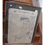 Framed issue of The Observer newspaper for Sunday June 11th 1944