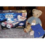 Star Wars Episode 1 Turbo Blast Podracers (boxed) by Galoob, together with a vintage teddy bear
