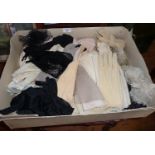Vintage clothing: Good collection of assorted ladies kid gloves and others, with four fans