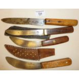 Four North American Indian/African trade knives, two with leather sheaths (cannot be posted)