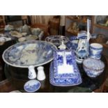 Blue and white china cheese dishes, a large Delft ware charger and other blue and white pieces