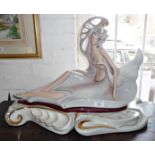 Large impressive Galos porcelain figurine of a reclining semi-nude lady, 44cm high x 60cm long