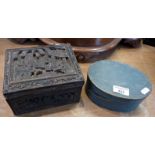 Shaker style bentwood painted Scandinavian nice box, and a carved wooden box