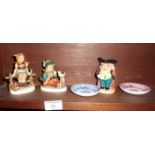 Two Goebel Hummel china figures, a small Toby Jug and two Spode "Camilla" pin trays