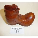 Finely carved miniature wooden boot, approx 6cms high