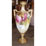 Royal Worcester two-handled case, 7" tall, puce mark to base