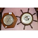 Two aneroid barometers including an S & M Stormoguide