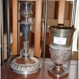 Finely decorated Victorian Sheffield plate and copper goblet with classical relief decoration (