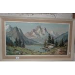 Large alpine landscape by Frans Simon Hoos (1884-1966)