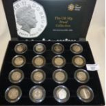 Royal Mint the UK 50p proof collection of 16 coins,inc.2009 Kew Gardens boxed with COA's