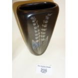 Swedish mid-century Gustavsberg black "FACETT" pattern vase decorated with stylised flowers by