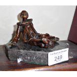 Art Deco bronze figure of a clown on a marble plinth