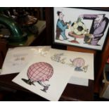 Three original cartoons (one framed) by A. Wraithe and five cartoons by Gray Jolliffe b.1937