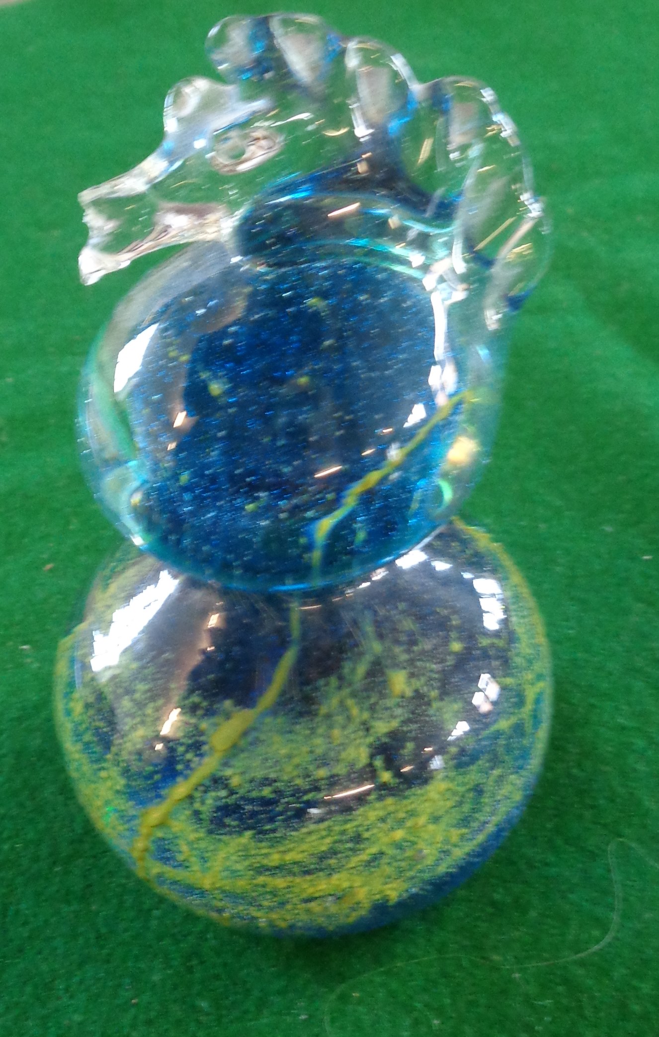 Two Mdina glass sea horse paperweights, pair of blue glass goblets and another glass item - Image 2 of 3