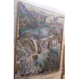 Large unframed oil on canvas of a French scene with waterfalls by S. Davies