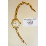 9ct gold cased ladies wrist watch with 9ct metal core bracelet (a/f)