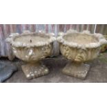 Pair of stonework garden urns