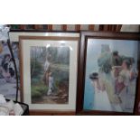 Four various framed colour prints, inc. "On the riverbank" after Spencer Coleman, "a Coign of