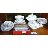 Edwardian child's china part dinner service with cutlery