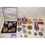 Collection of vintage badges and medals for Olympics and Sports for the Disabled, inc. Wheelchair