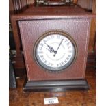 Leather bound jewellery box in the form of a French mantle clock with battery powered movement