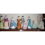 Assorted Coalport and other china lady figurines (9)