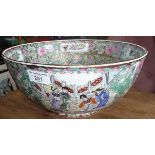 Chinese export porcelain famille rose punch bowl, 31cm diameter x 14cm high, 6 marks in red to base