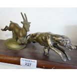 Two bronze and brass animal car mascots