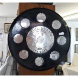 1940s Shooting trophy plaque with inset silver medallions presented by the Home Guard 10th Battalion